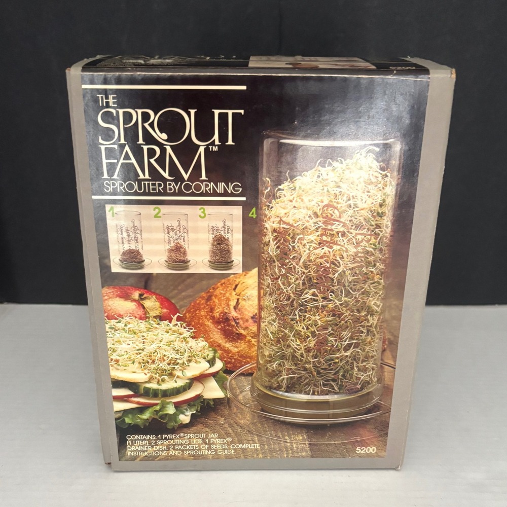 Vintage Corning Sprout Farm 5200 Pyrex Glass Seed Sprouter Kit New in Box - Picture 6 of 6